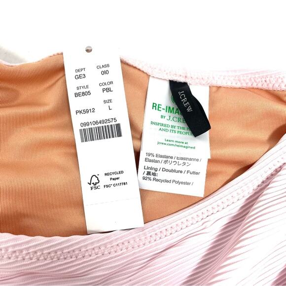 J. Crew Ribbed Curved-waist Cheeky String Bikini Bottom Pink Women's Large BE805 - Picture 4 of 7